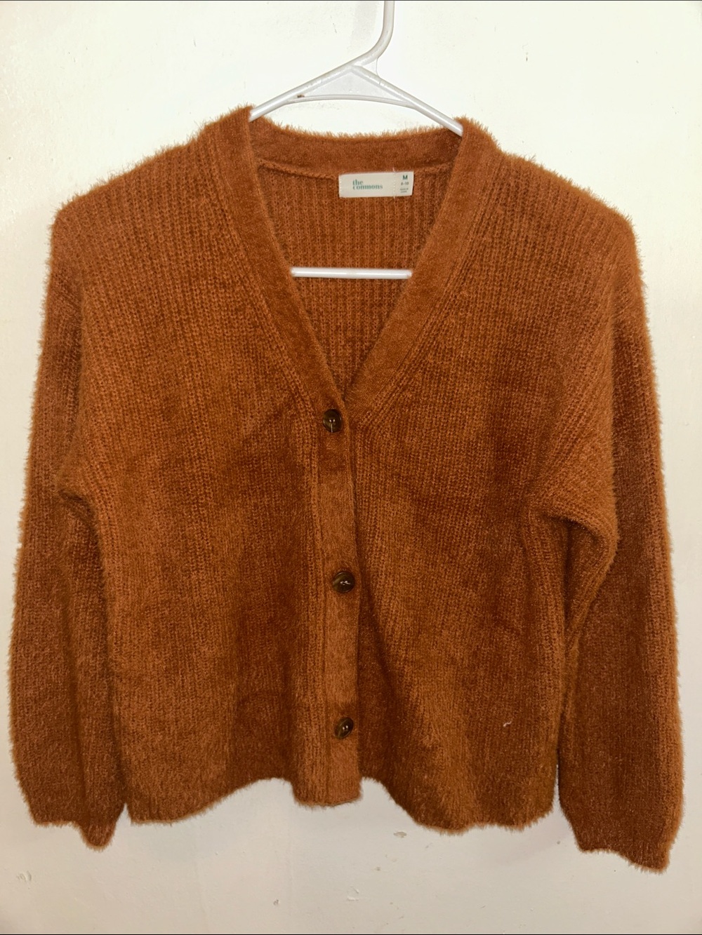 Women's Rust Button-Front Fuzzy Cardigan Sweater